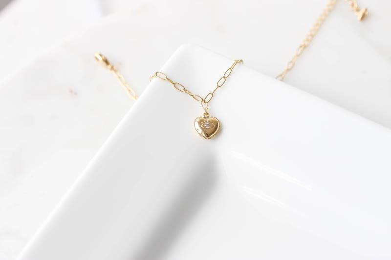 Gold Herz Bettelarmband Cubic Zirkonia Anhänger, Schutz Schmuck von BeautizJewelry