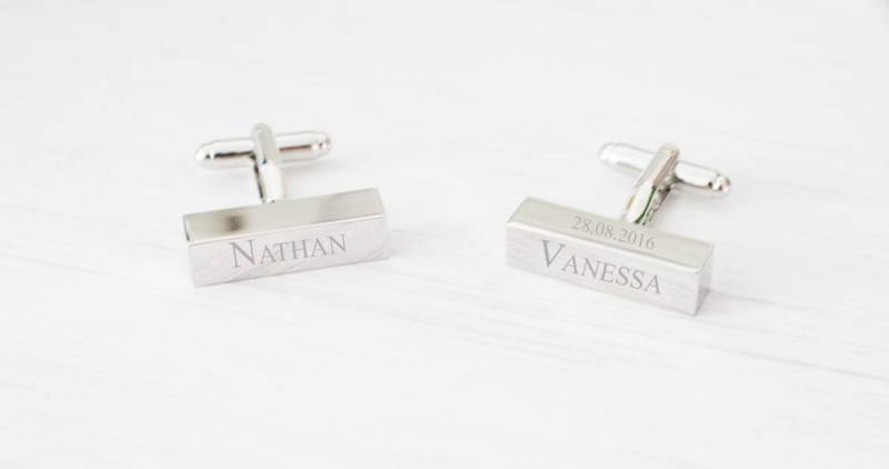 Manschettenknöpfe Graviert Personalisierte Initialen Silber Rechteck Name von BeautizJewelry