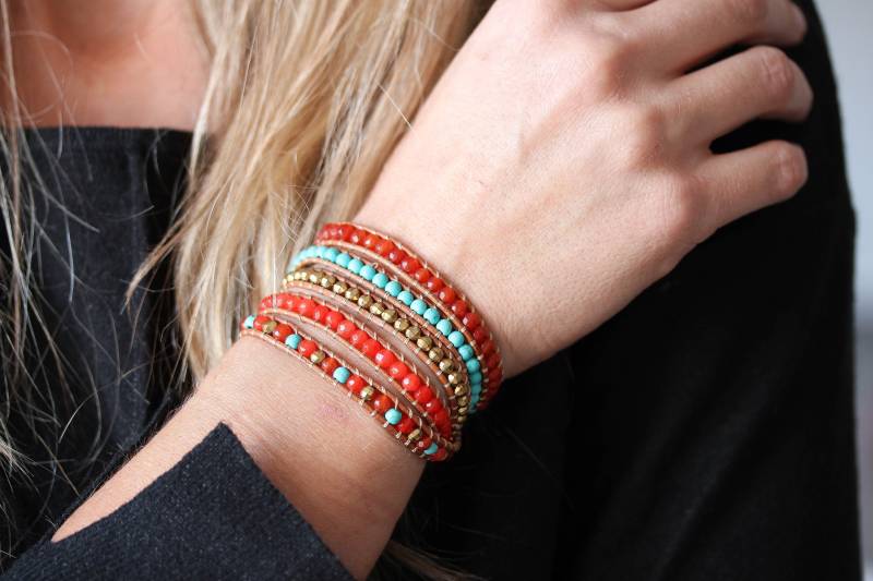 Leder Wickelarmband Türkis Jaspis, Boho Style von BeautizJewelry