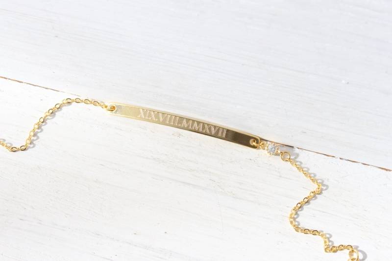 Personalisiertes Gold Bar Armband Gravur Von Name, Datum, Koordinaten von BeautizJewelry