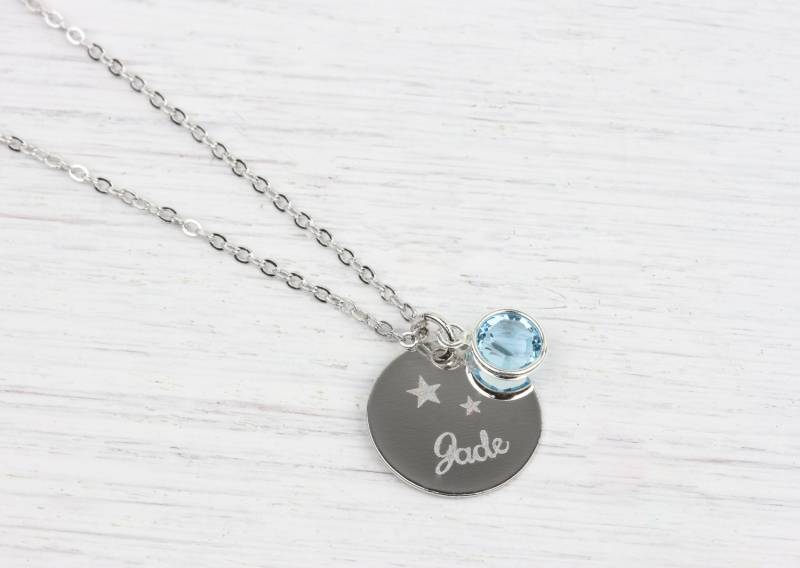 Personalisierte Halskette Swarovski Birthstone Kristall, Silber Graviert Kinder, Weihnachten, Brautjungfern Hochzeitsgeschenke von BeautizJewelry