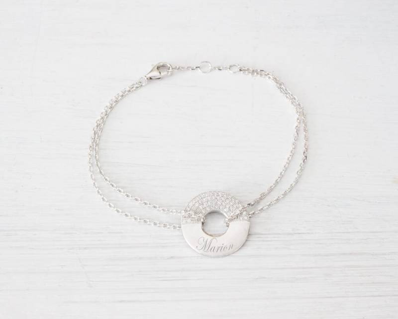 Personalisierte Sterling Silber Zirkonia Disc Armband - Gravur Namensschild von BeautizJewelry