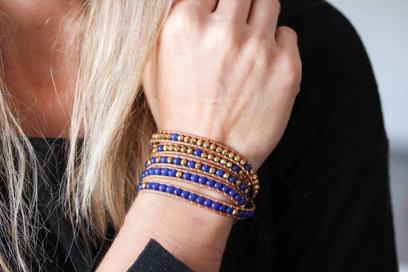 Lapis Lazuli Leder Wickelarmband Handgefertigter Boho Schmuck von BeautizJewelry