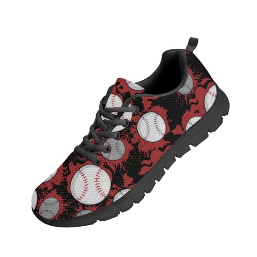 Beauty Collector Baseball Graffiti Red Women's Walking Shoes Lace-up Running Sneakers Black Sole von Beauty Collector
