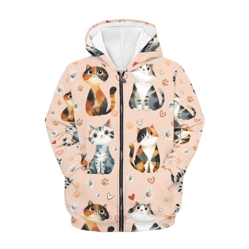 Beauty Collector Cat Paw Daisy Pink Hoodies for Girls Zip Up Long Sleeve Hoodie with Pockets von Beauty Collector