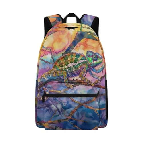 Beauty Collector Chameleon Rainbow Sky School Backpacks for Kids 17" Travel Bookbag with Front Pocket von Beauty Collector