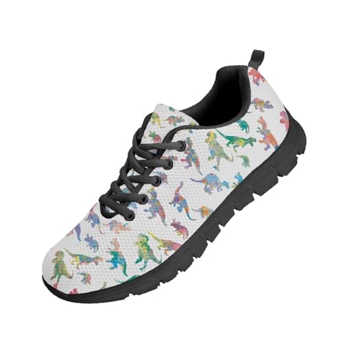 Beauty Collector Colorful Dinosaur White Women's Walking Shoes Lace-up Running Sneakers Black Sole von Beauty Collector