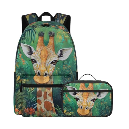 Beauty Collector Floral Giraffe Green School Backpacks for Teen Girls Backpack with Lunch Bag Set von Beauty Collector