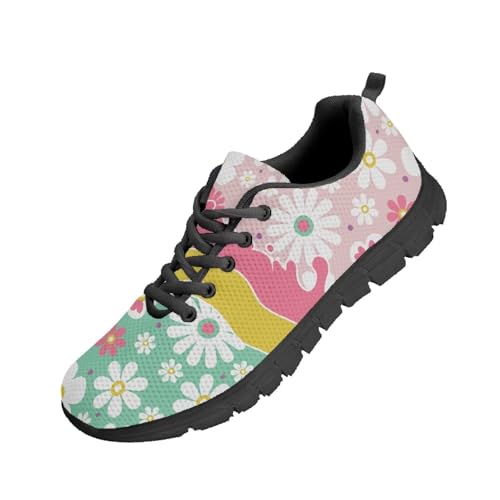Beauty Collector Flower Pink Green Yellow Women's Walking Shoes Lace-up Running Sneakers Black Sole von Beauty Collector