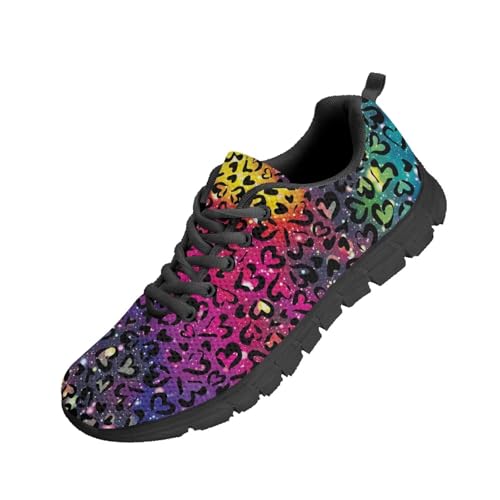 Beauty Collector Heart Leopard Rainbow Galaxy Tennis Shoes for Women Sports Fashion Sneaker Black Sole von Beauty Collector