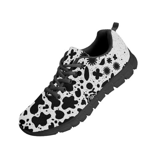Beauty Collector Rose Black White Cow Women's Walking Shoes Lace-up Running Sneakers Black Sole von Beauty Collector