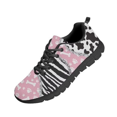 Beauty Collector Zebra Cow Paw Bone Pink Tennis Shoes for Women Sports Fashion Sneaker Black Sole von Beauty Collector