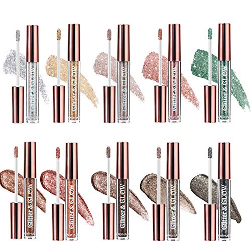 10 Farben flüssiges Glitter Lidschatten Make-up Set Metallic Matt Schimmer Nude Smoky Eye Make-up sieht wasserdicht und langlebig schnell trocknend Lidschatten Make-up Set von Beauty Glazed