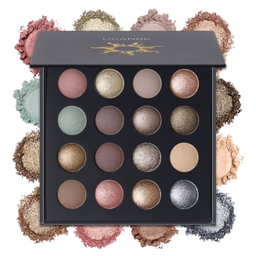 16 Farben Gebackene Lidschatten Palette, Matte Schimmer Metallic Lidschatten Palette, Langanhaltende Lidschatten Palette, Langanhaltende hochpigmentierte mischbare Smokey Lidschatten Puder Makeup von Beauty Glazed
