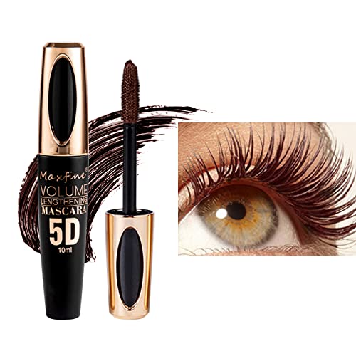 5D Silk Fiber Mascara Waterproof Long-Lasting Not Blooming Eye Lashes Mascara Thick Curling Lengthening Volume Mascara Fast Dry Eyelashes Curls Extension Make-Up #02 Brown von Beauty Glazed