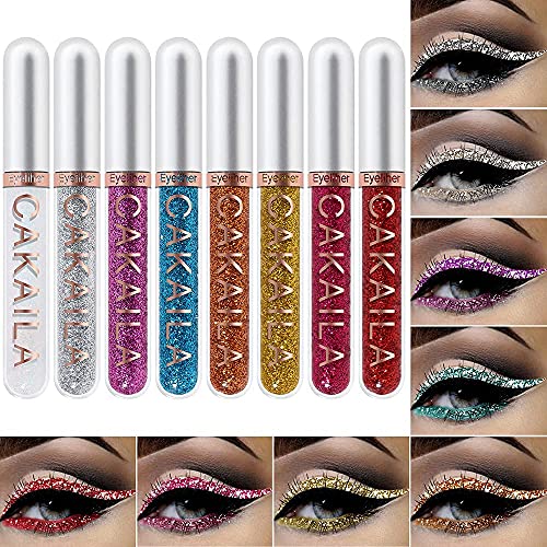 8 Farben Liquid Glitter Eyeliner Set, Langanhaltend Wasserdicht Einfach Aufzutragen Mattes Flüssiggel, Bunter Eyeliner Pen Augen Make-up Wischfest Lidschattenstifte Kosmetik # 03 von Beauty Searcher