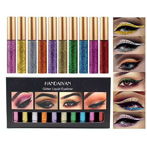 BEAUTY GLAZED 10-teiliges Set Shimmer Eyeliner Smoky Long Lasting Glitter Liquid Eyeliner Flüssig Glitter Waterproof Liquid Eye Liner von Beauty Glazed