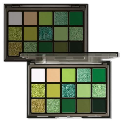 Beauty Glazed 15 Farben Grün Lidschatten Palette Schimmerndes Metallisches Shimmer Matte Green Eyeshadow Palette Hochpigmentierter hellgrüner Lidschatten Make-up für Frauen/Mädchen von Beauty Glazed