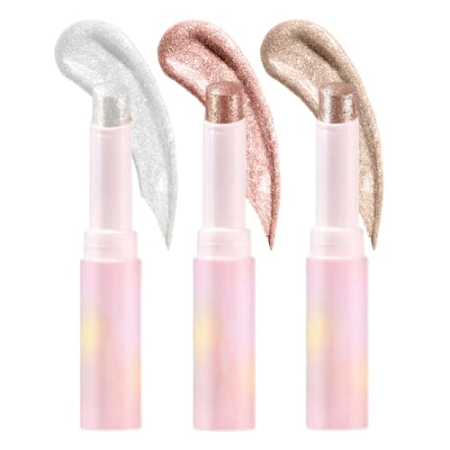Kristall-Gelee-Glasur Lidschatten-Stift, Hydratisierender Aufheller Highlighter-Stift, Multifunktionales schimmerndes Make-up, leicht zu verblenden (#1-2-3, 3PCS) von Beauty Glazed