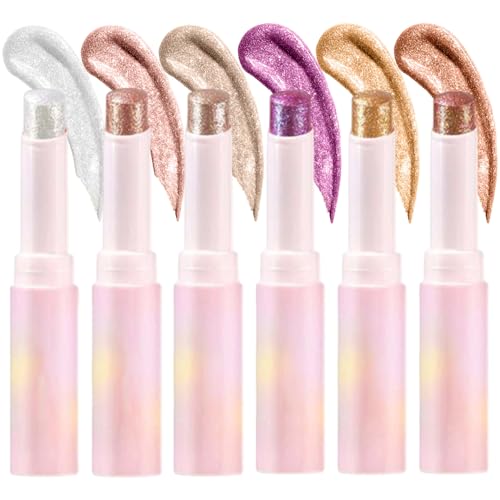 Kristall-Gelee-Glasur Lidschatten-Stift, Hydratisierender Aufheller Highlighter-Stift, Multifunktionales schimmerndes Make-up, leicht zu verblenden (#All, 6PCS) von Beauty Glazed