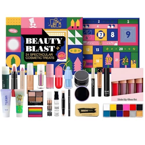 Makeup-Adventskalender-Set, 24-Tage-Weihnachts-Countdown-Kalender-Makeup-Set, professionellen Weihnachtskosmetik für Frauen und Mädchen, All-in-One-Makeup-Geschenkset Überraschungsbox von Beauty Glazed