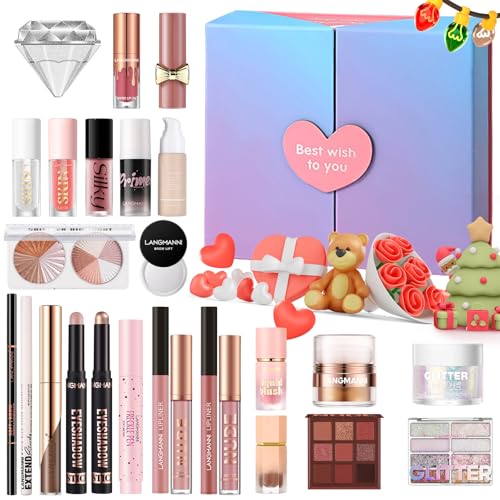 Schönheit 26 Stück Urlaub Geschenk-Sets, Komplettes Starter-Kosmetik-Set mit Lidschatten Foundation Concealer Lip Gloss Blush Eyeliner,Weihnachtsferien Geschenk Set für Frauen Teenager Mädchen von Beauty Glazed