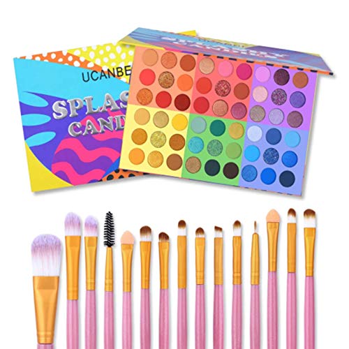 Lidschatten Make-up Kit, 54 Farben Lidschatten Palette & 15 Stück Make-up Pinsel Set, 6 in 1 Glitter Shimmer Matte Eyes Kosmetik Make-up Palette mit Make-up Pinsel Set von Beauty Glazed