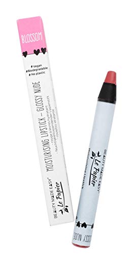 Beauty Made Easy Le Papier feuchtigkeitsspendender, veganer Lippenstift ohne Plastik, mit Shea Butter, Glossy Nudes BLOSSOM 1 x 6g von Beauty Made Easy Le Papier