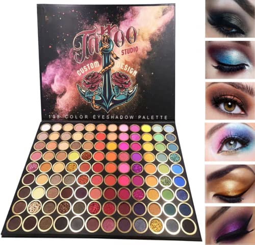 Beauty Searcher 108 Farben Professionelle Lidschatten Palette, Matte Schimmer Glitter Bunte Lidschatten, Hochpigmentierte Wasserfeste Langanhaltende Nude Makeup Palette Augen Make Up Sets, Creme von Beauty Searcher