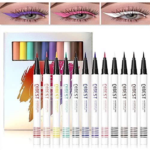 12-teiliges mattes flüssiges Eyeliner-Set, pigmentierter bunter Eyeliner-Stift, wasserdichtes, wischfestes, langlebiges Regenbogen-Eyeliner-Augen-Make-up von Beauty Searcher