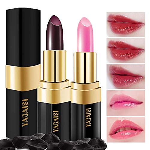 2 Stück Lippenstift-Set, Magic Temperature Color Change Lippenstift für Frauen, wasserdichter, lang anhaltender Lippenstift, nahrhafte Lippenbalsam-Feuchtigkeitscreme von Beauty Searcher