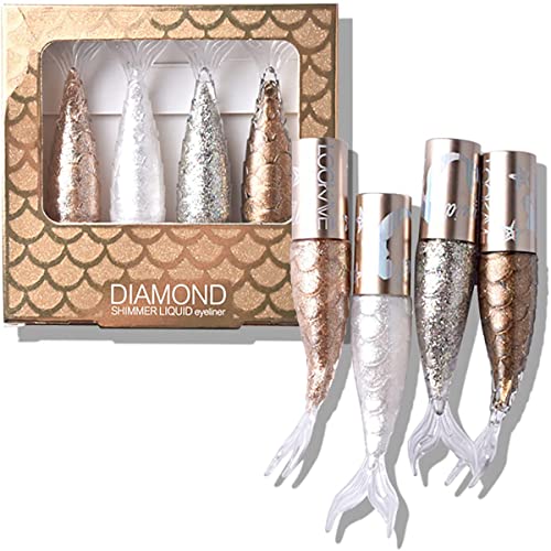 4 Farben Liquid Glitter Eyeliner Set, Metallic Schimmer Diamant Meerjungfrau Eyeliner, Wasserdicht Langlebig Funkelnd Buntes Eyeliner Make-up Set (01A) von Beauty Searcher