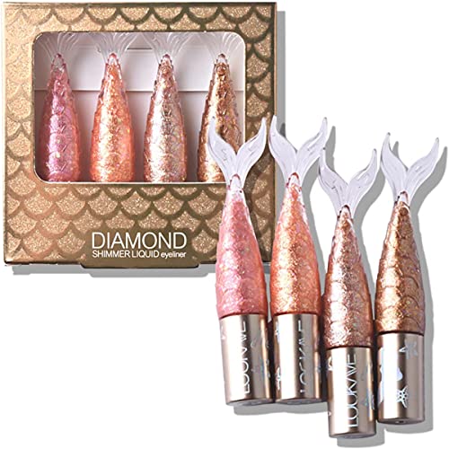 4 Farben Liquid Glitter Eyeliner Set, Metallic Schimmer Diamant Meerjungfrau Eyeliner, Wasserdicht Langlebig Funkelnd Buntes Eyeliner Make-up Set (02B) von Beauty Searcher