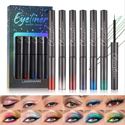 6 Farben Chamäleon Flüssig-Eyeliner Set, Glitter Hochpigmentierte Intensive Farbverschiebung Metallic Satin Multi-Reflective Finish Glitter Eye Liner Langanhaltender Schimmer Lidschatten Makeup Stift (B) von Beauty Searcher