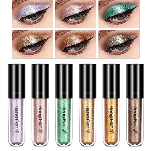 6 Farben Flüssiges Lidschatten-Set, Metallic-Diamant-Schimmer-Glitzer-Lidschatten, Glänzende pigmentierte, langlebige, wasserdichte, funkelnde Lidschatten-Augen-Make-up-Kits (B) von Beauty Searcher