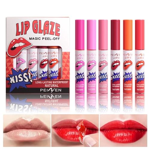 6 Stück Lippenstifte, Peel Off-Kits, Tattoo, matt, magischer Lippentönung, langanhaltend, Lippen-Set, Abziehen, Sexy, Antihaftbeschichtung, Lippenstift, Make-up für Frauen und Mädchen von Beauty Searcher