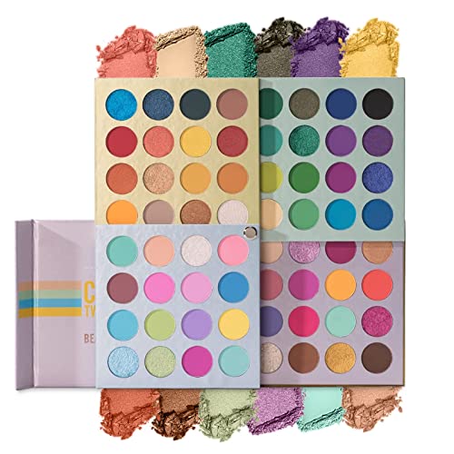 64 Farben Lidschatten Palette, Matte gepresst Glitter Schimmer Lidschatten wasserdicht mischbar professionelle Make Up Palette, 4 in 1 Rotation Board Nude Eye Makeup Kosmetik von Beauty Searcher