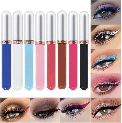 8 Farben Matter Liquid Eyeliner Kit, Wasserdicht Langlebig Schnell trocknend Glatt Kein Verschmieren Bunter flüssiger Eyeliner Stift Hochpigmentierter Eyeliner-Stift-Set (# 02) von Beauty Searcher