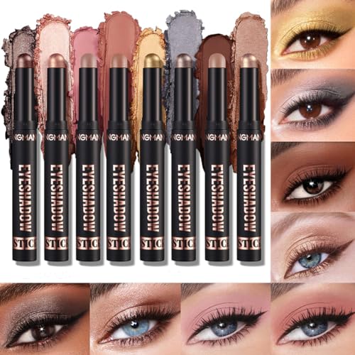 8PCS Lidschatten Stift Set, Schimmer und neutrale braune metallische Creme Lidschatten-Stift Crayon,Wasserfest & Langanhaltender Augenaufheller Highlighter Makeup Lidschattenstift Buntstift (B) von Beauty Searcher