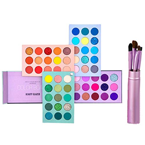 Beauty Glazed Makeup Sets, 60 Farben Lidschatten Palette Hochpigmentierter Schimmer Matt Glitter Makeup Palette mit 5 Stück Professional Makeup Pinsel Set (60 Farben) von Beauty Searcher