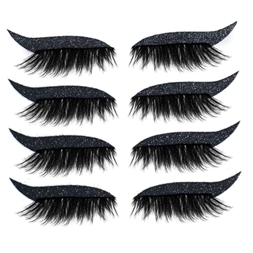 Eyeliner und Wimpernsticker, 4 Paar 2-in-1 wiederverwendbare wasserdichte Eyeliner-Wimpernsticker, einfach zu verwenden und zu entfernen Selbstklebende Glitzer-Eyeliner-Wimpernsticker (Black) von Beauty Searcher