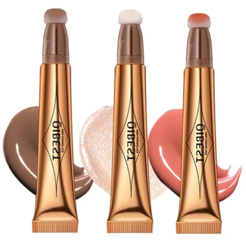 Flüssige Kontur Beauty Wand, Gesichts Highlighter und Bronze mit Kissen Applicator befestigt, Schimmer lange anhaltende seidige Creme Gesicht Make-up Stick (#3PCS (01-02-04)) von Beauty Searcher