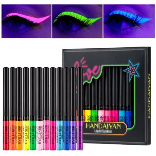 Neon Liquid Eyeliner Set, 12 Farben UV Glow Matte Eyeliner, wasserfest und wischfest, langlebig, bunt, fluoreszierend, für den täglichen Gebrauch und Halloween, Weihnachten von Beauty Searcher