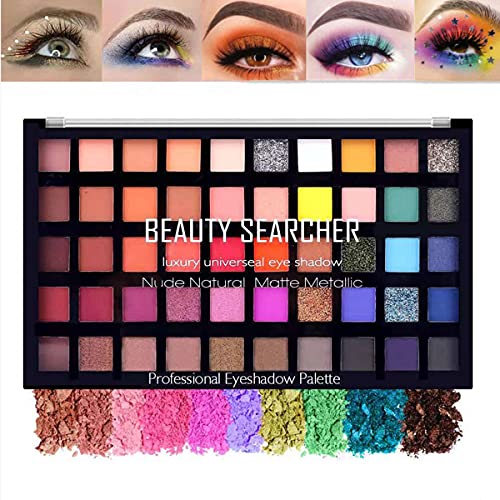 Professionelle Make-up Lidschatten-Palette, 50 Farben Matte Schimmer Gepresste Pigmente Glatte Textur Lidschatten, Wasserdichte, langlebige Nudes Metallic Make-up Palette von Beauty Searcher