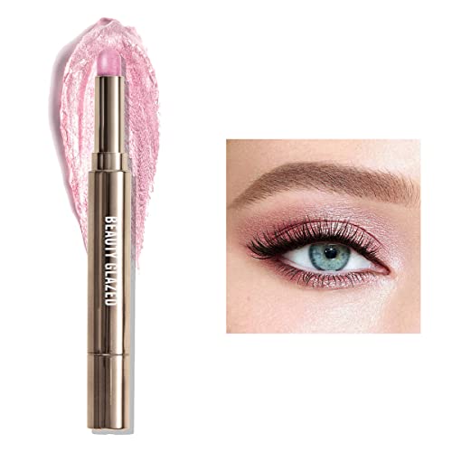 Schimmernder Lidschattenstift, Metallic Creamy Eyeshadow Pencil Crayon Eye Brightener Highlight Makeup, wasserfester, langanhaltender Creme-Lidschatten (#01 ROSA) von Beauty Searcher