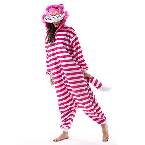 Beauty Shine Unisex Erwachsene Cartoon Kostüm Halloween Weihnachten Onesies Plüsch Cosplay Pyjama, Grinsekatze, XL von Beauty Shine