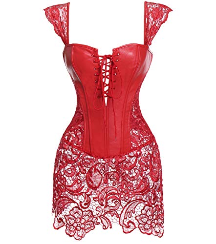 Beauty-You Damen Gothic Korsett für Damen sexy Bustier Korsett Kunstleder zum Clubwear Korsagenkleid Red UK Size 14-16 2XL von Beauty-You