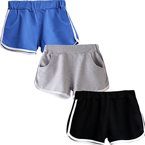 Beauty_yoyo Sport Yoga Running Shorts für Damen Teenager Mädchen Freizeithosen Mit Gummibund 3er-Pack von Beauty_yoyo