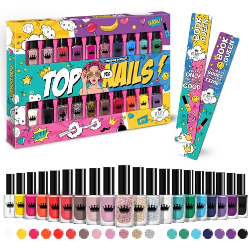 Beauty4Britain 20 Farben Nagellack Set für Frauen 20 Verschiedene satte Farben Schnell Trocken & Nicht Gel Nagellack Deluxe Geschenkbox & 2 Lesezeichen Enthalten von Beauty4Britain