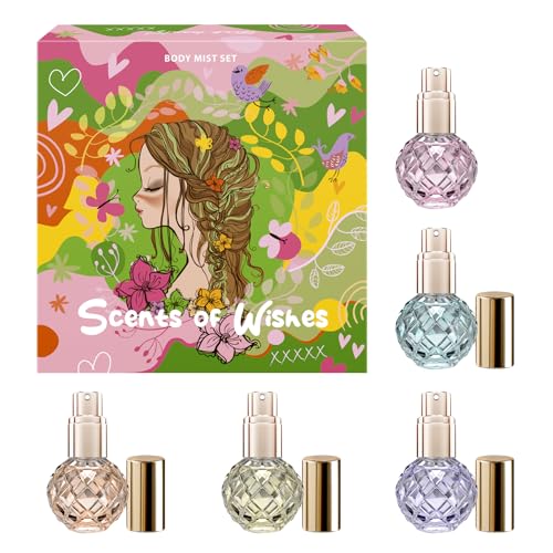 Body Mist Set für Mädchen "Scents of Wishes" – 5 Diamantförmige Glasflakons mit Gold-Veredelung; 5 Exquisite Düfte: Beeren, Früchte, Zitrus, Tropische Stimmung, Blumig; Duft-Erlebnis im edlen Design von Beauty4Britain